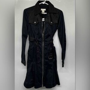 Diesel Women's Black Long Sleeve Full Collared Belt Trench Dress Size S
